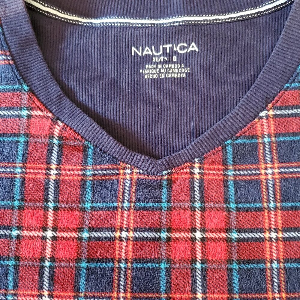 Nautica Super Soft Velvet Feel 2pc Long Sleeve Top Pants Pajama Set in Red Plaid